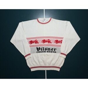 Vintage 70s Pilsner Lager Kenya Beer Knit Sweater Novelty Crewneck Size‎ Large